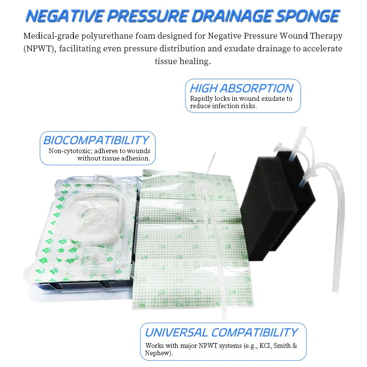 Hot Selling First Aid Medical Consumables Rectangle Black Sponge Closed Wound Drainage System with Vacuum Sealing Care Kit
