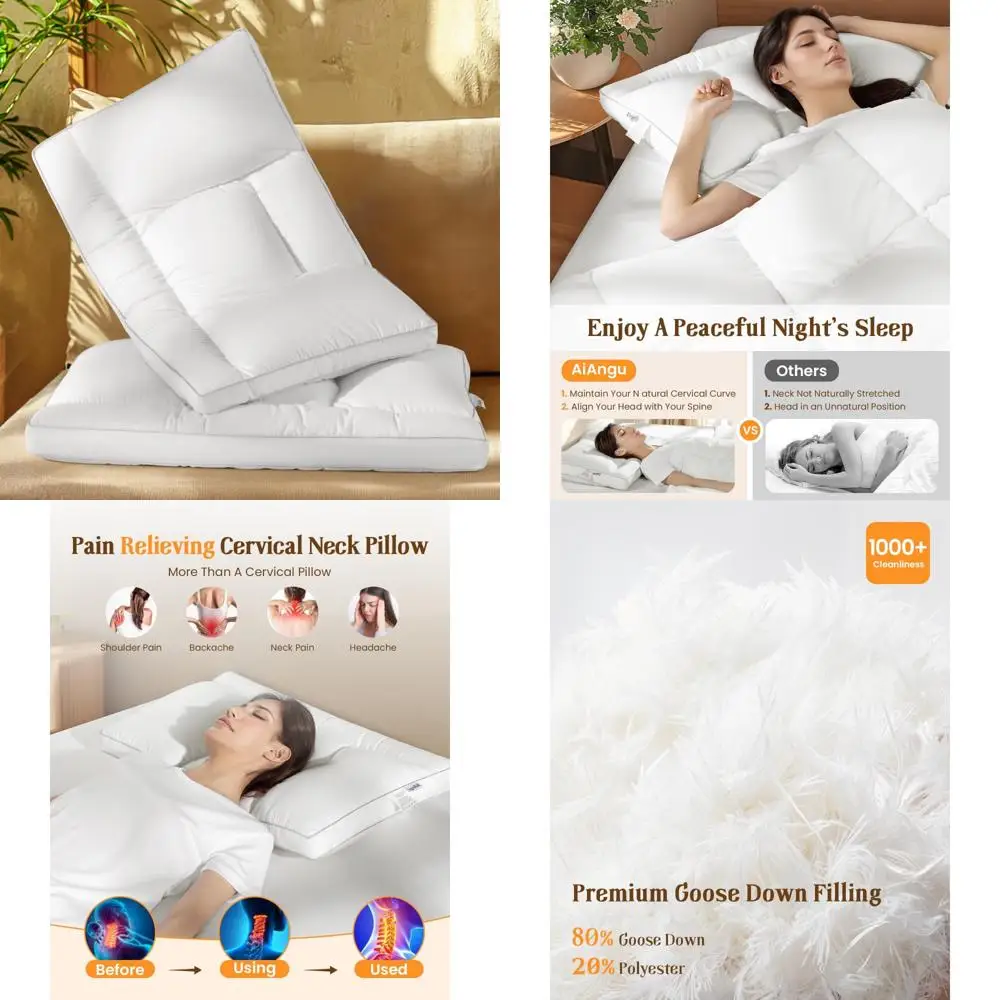 

King Size Goose Down Pillows Set - 2 Pack for Neck Support and Pain Relief, High Fill Power 1550+, Premium 600 Thread Count Cott