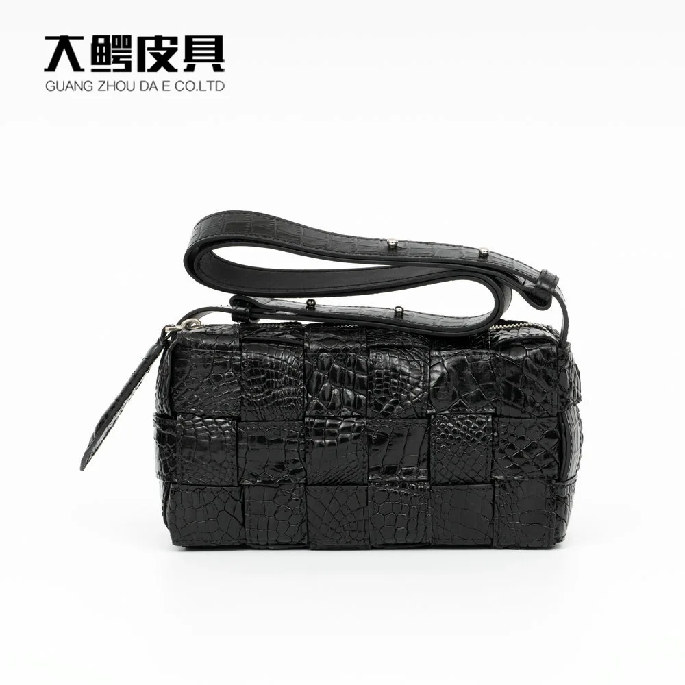 2024 Crocodile Leather Woven Women's Bag Fashion Small Square Bag Lady Shoulder Crossbody Bag Genuine Leather Underarm Bag 45