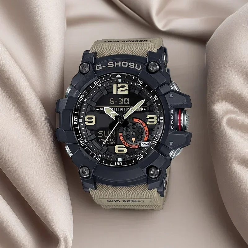 

GG Цифровые спортивные электронные часы унисекс, маленькие Mud King, светодиодный двойной дисплей, мировое время, большой циферблат, полная функция