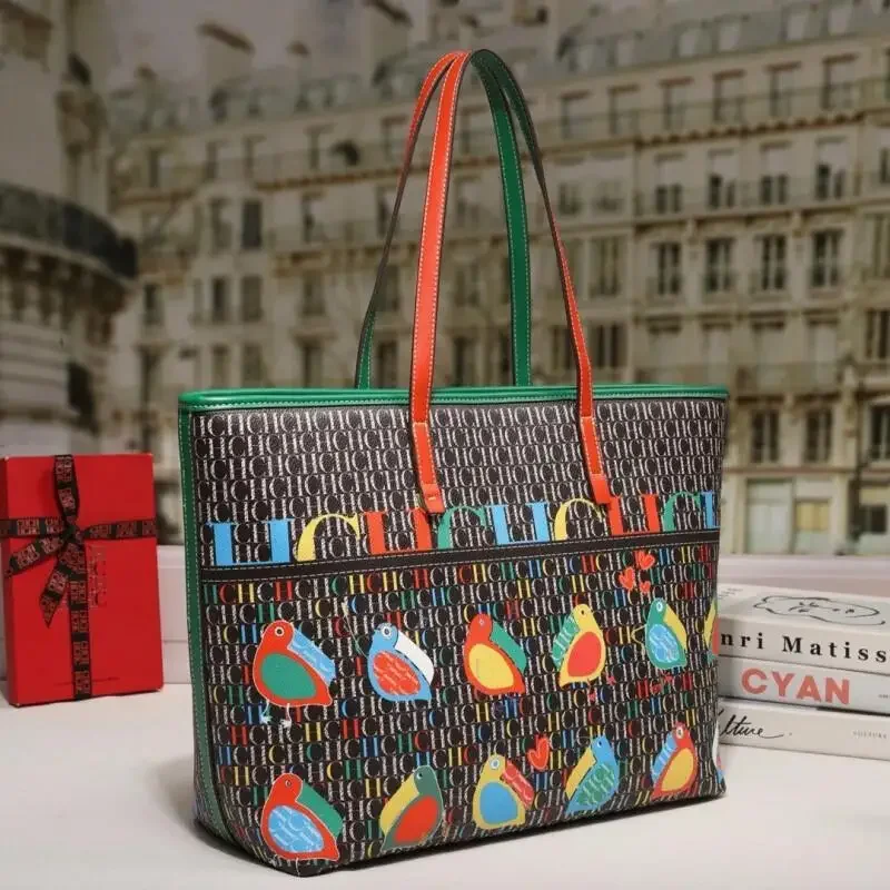 

Женская дизайнерская сумка с рисунком птицы и принтом для покупок, модная офисная женская большая вместительная сумка на плечо Carolina Herrera