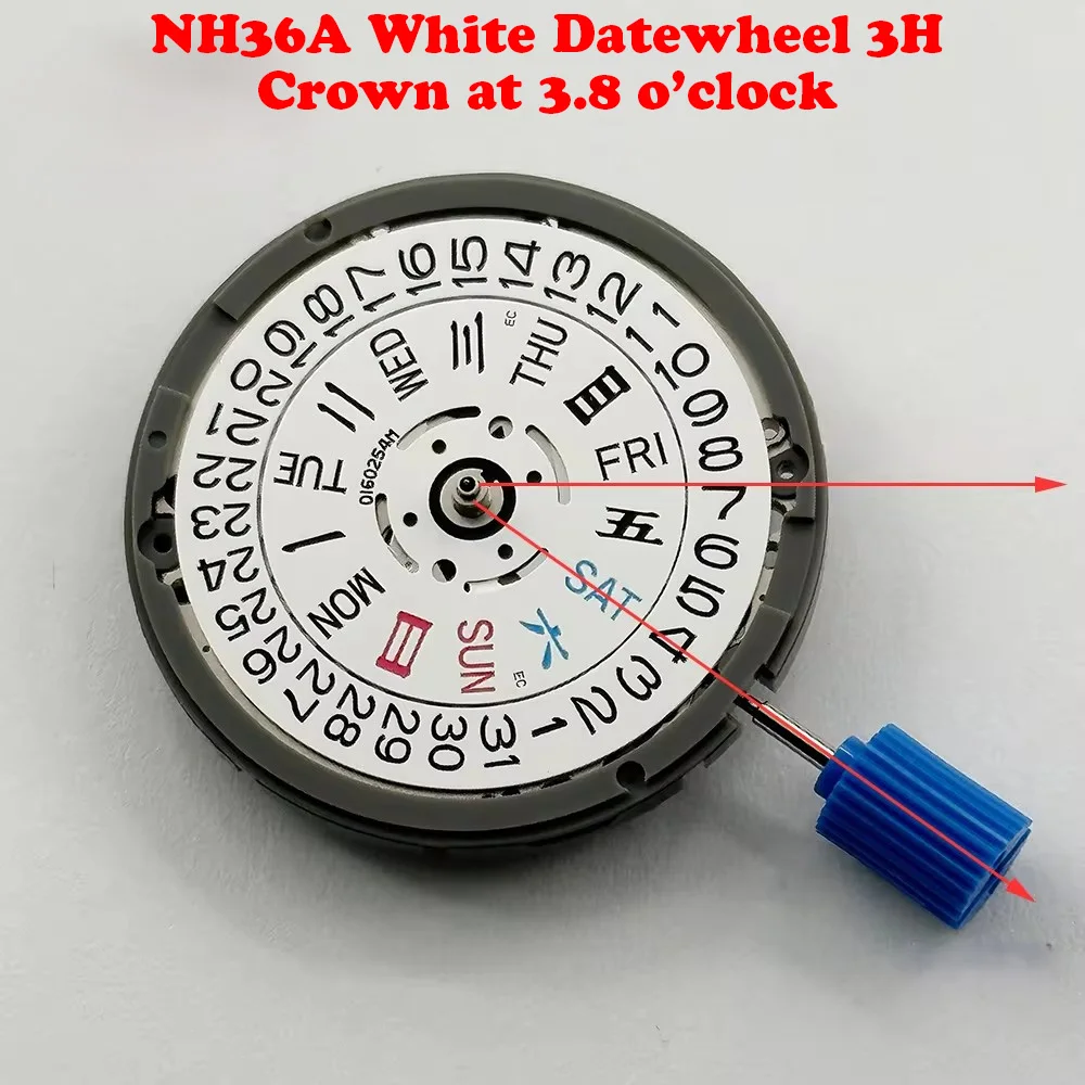 กลไกการเคลื่อนที่ของ NH36A 24อัญมณีสีดำขาว datewheel 3H เม็ดมะยมเวลา3.0 3.8นาฬิการะบบอัตโนมัติ4R36A NH36