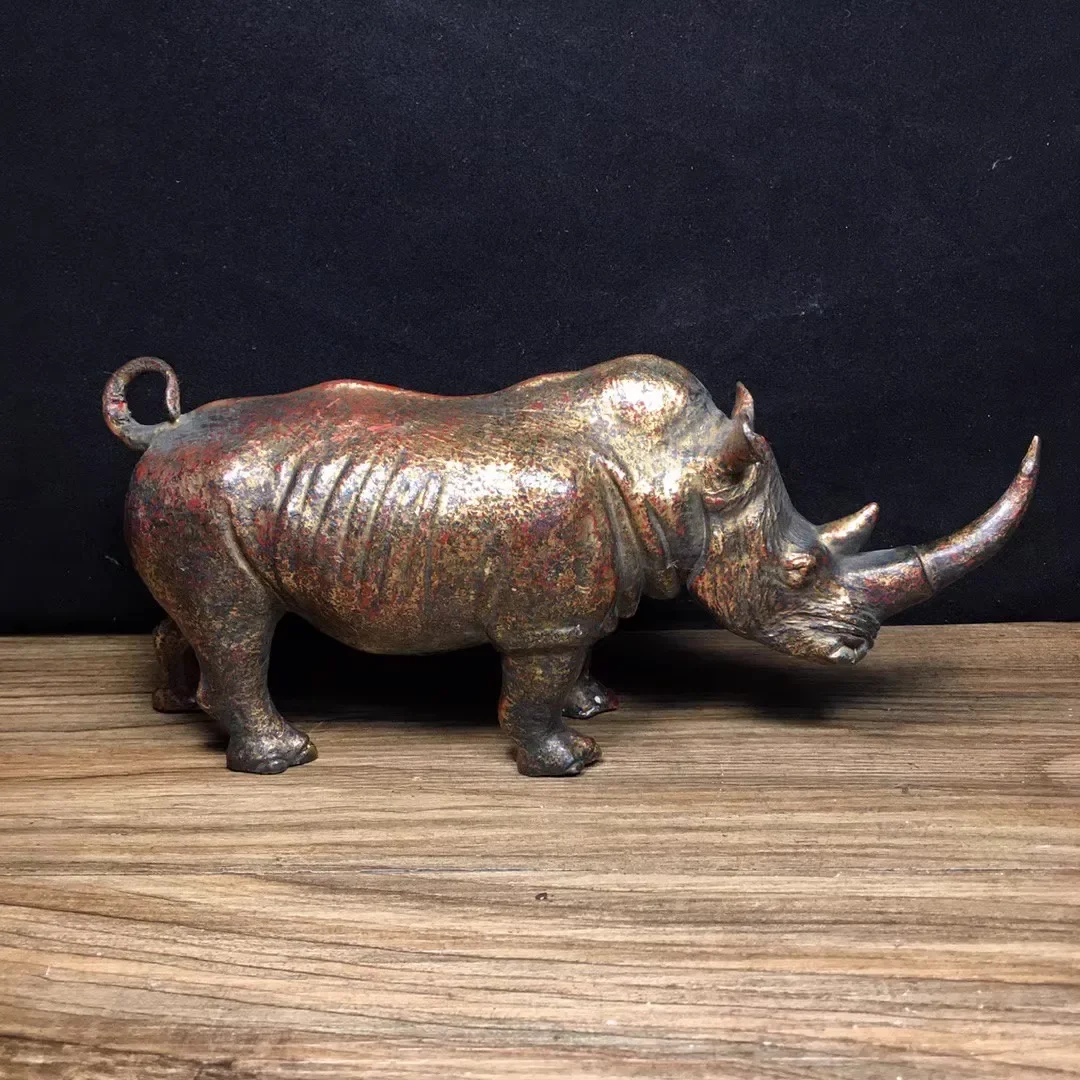 Exquisite red copper antique rhinoceros home decoration