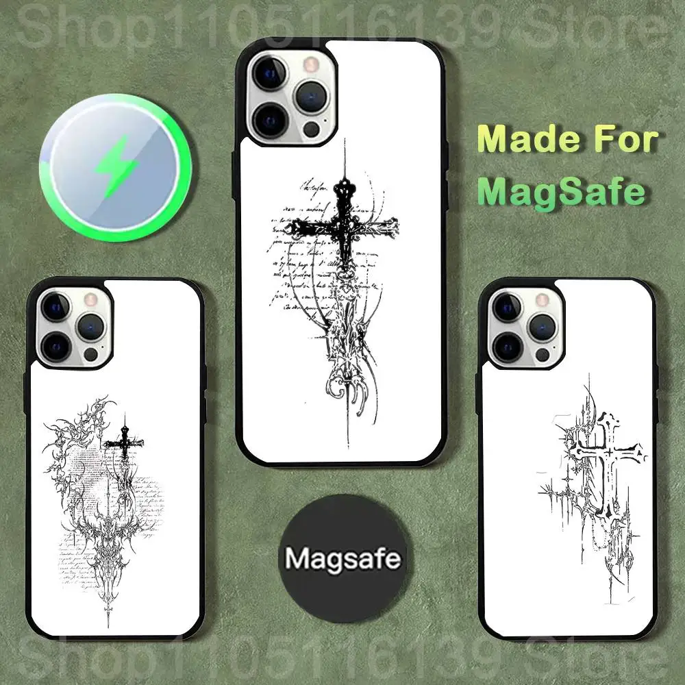 

Gothic Cyber Sigil Cross Phone Case For iPhone 17,16,15,14,13,12,11,Pro,Max,Plus,Mini,SE4,E Magnetic Magsafe Wireless Charging
