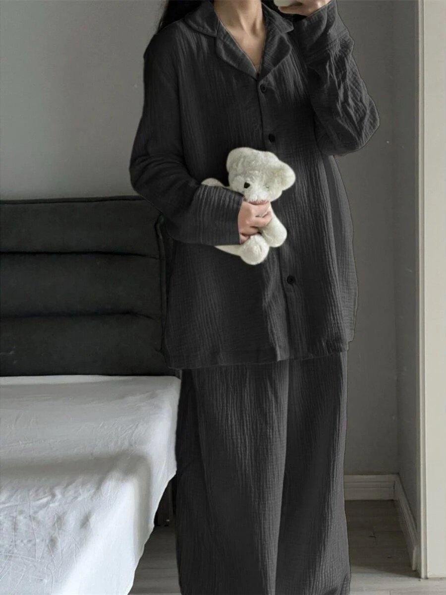 حجم كبير Spwear 2300 Pou الكورية Sle ملابس منزلية غير رسمية مريحة فضفاضة المرأة مجموعة طويلة Sve طوق قطعتين