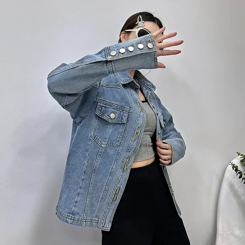 Spring 2023 New Deconstruction Design Vintage Splice Denim Coat Women's Loose Fashion Premium Jacket Simple M974