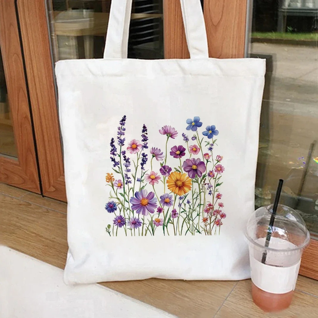 Aesthetic Wildflowers Canvas Tote Bag Floral Book Bag Cute Cottagecore Wildflower Bag Her Trendy Botanical Boho Women Gift