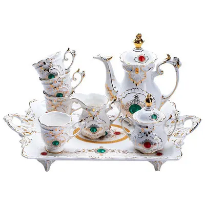 High Quality Teapot Set Ceramic British Coffee Table Set Classy Tableware With Tray European Style Tea Set Porcelain