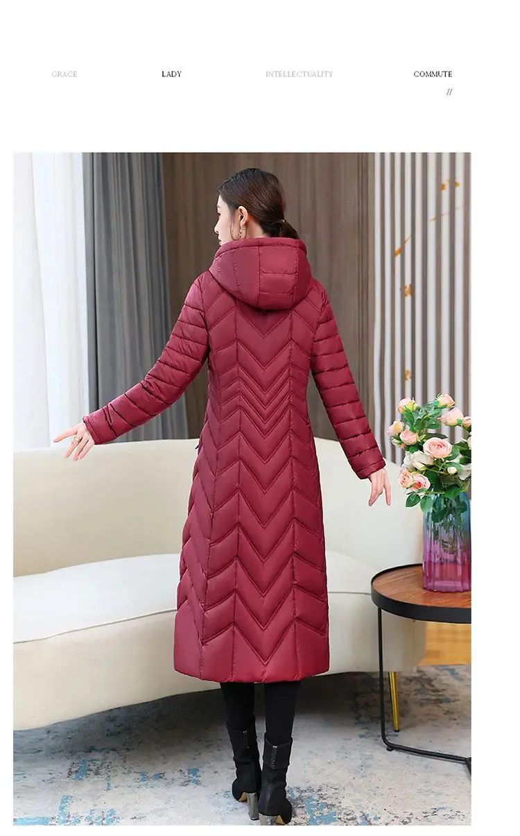 2026 NEW Winter Hooded Down Jacket 5XL Women's Warm Parka Fashion Down Cotton Women Long Coat Slim Temperament Female Overcoat