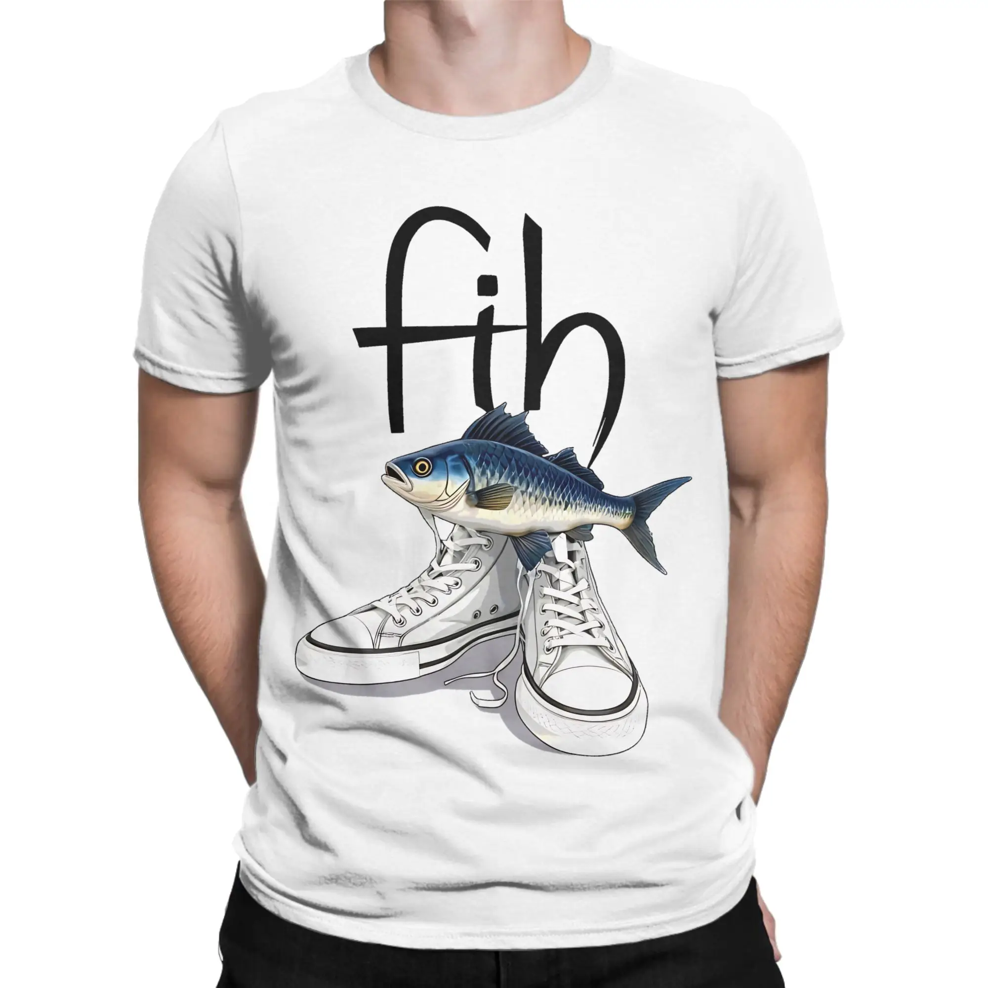 Streetwear Fih Shoes Fish Funny Misspelled Fish Meme Fih Calling Humor T Shirt Men Round Neck Clothes  Cotton Summer Top Tee