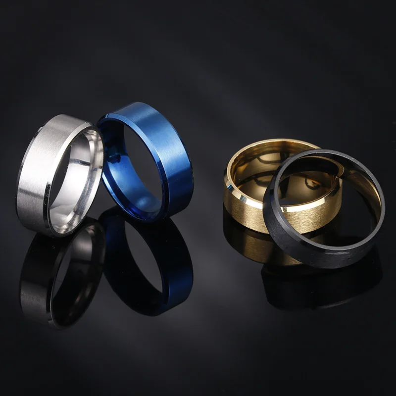 2023 New Fashion Punk Vintage 8mm Classic Ring Male Black Stainless Steel Jewelry Wedding Ring For Man