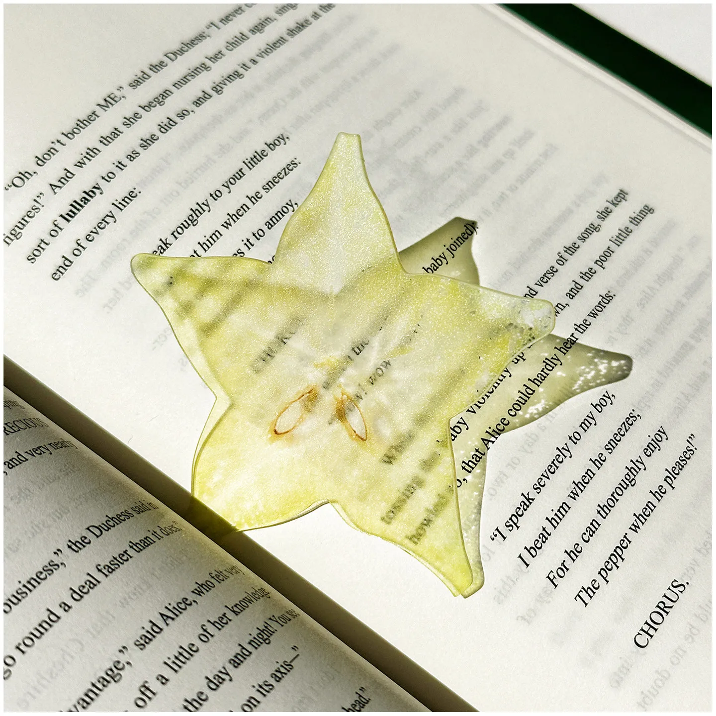 Marcador de Página em Acrílico Premium Transparente em Forma de Fatia de Fruta, Presente Exquisito para Estudantes, Cartão Transparente de Carambola e Mirtilo