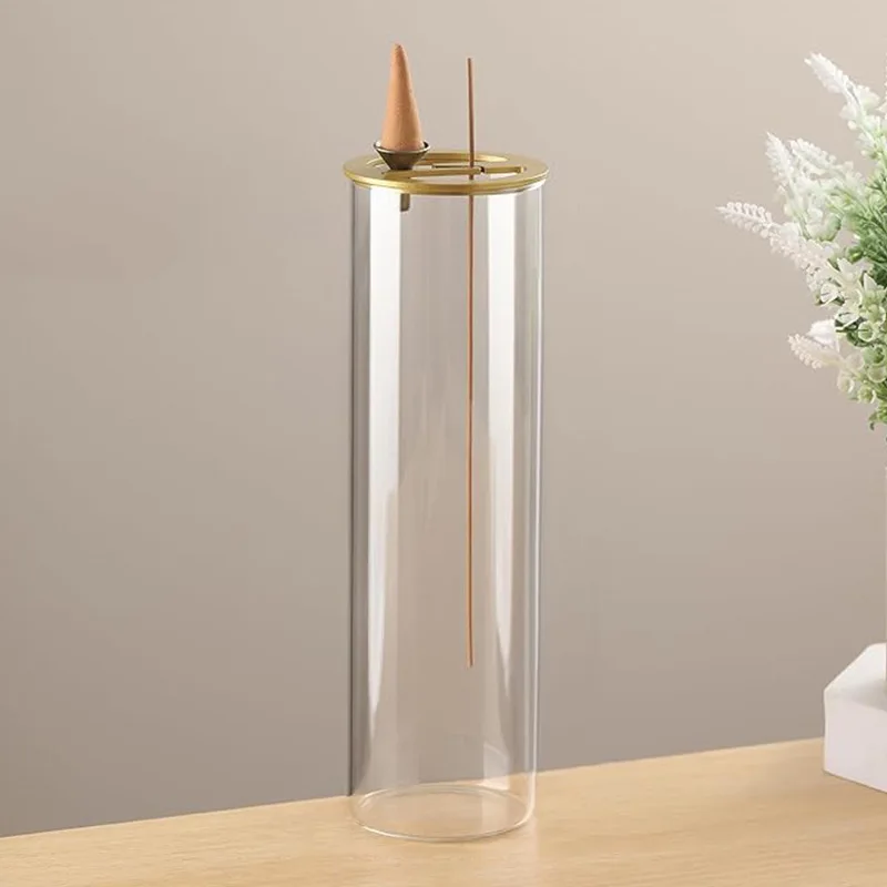 2 in 1 Backflow Incense Burner Upside Down Stick Holder Windproof Glass Metal Clip Ash Catcher Home Aromatherapy Decor