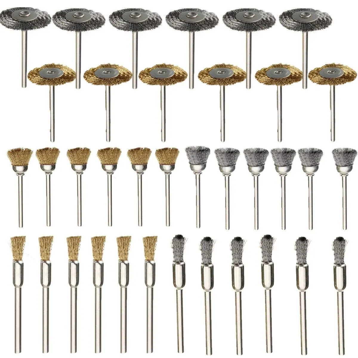 SI FANG 3.0mm Shank Steel Wire Brush Set Brass Wheels Polishing Tools for Rotary Power Tools Metal Rust Removal Accessory
