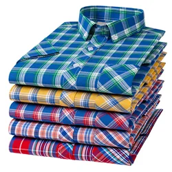 Plus Size S-8XL Men's Shirts Short Sleeve New Fashion Cotton Soft Comfortable Thin Red Plaid Young Casual Social Shirt Clothing