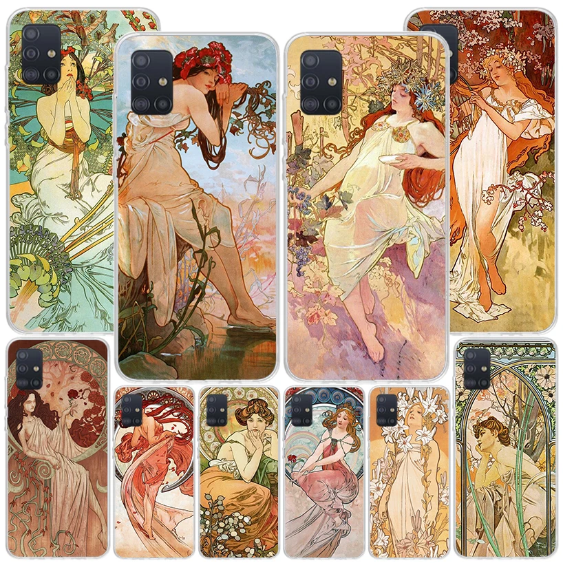 Alfons Mucha Primavera Phnoe Case for Samsung Galaxy A51 A50S A71 A70 A41 A40 A31 A30 A21S A20S A10S A21S A6 A7 A8 A9 Cover Coqu