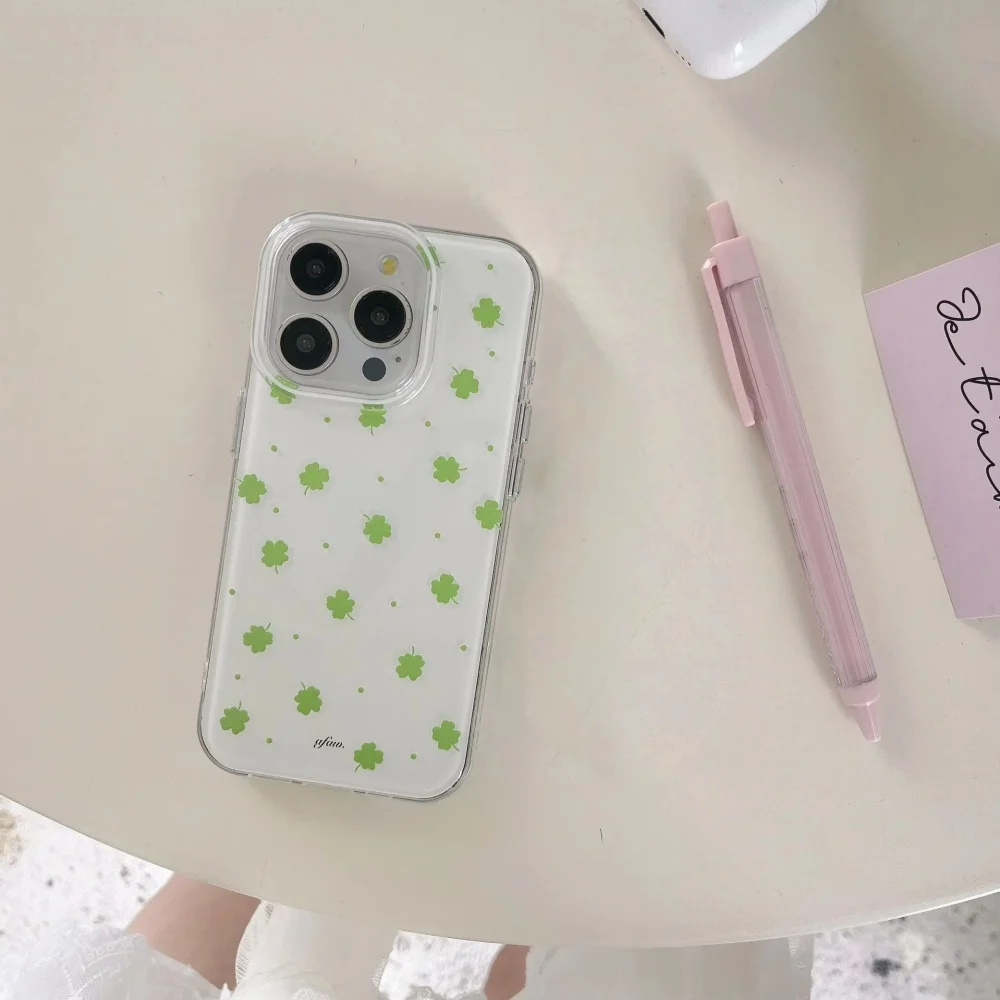 Full Screen Lucky Four-Leaf Clover Phone Case For iPhone 17 Air 16 Pro Max 15 14 Plus 13 12 11 Shockproof Silicone Back Cover