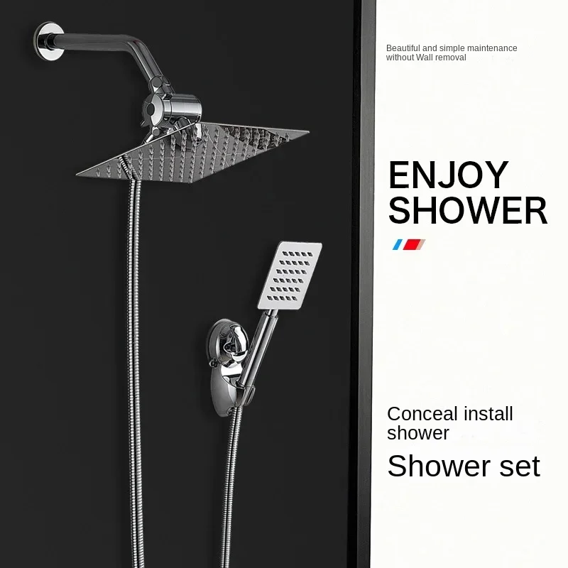 5-Piece Set Shower Set Three-function 8-inch Nozzle Square 304 Stainless Steel Rain Shower Pressure Shower Set