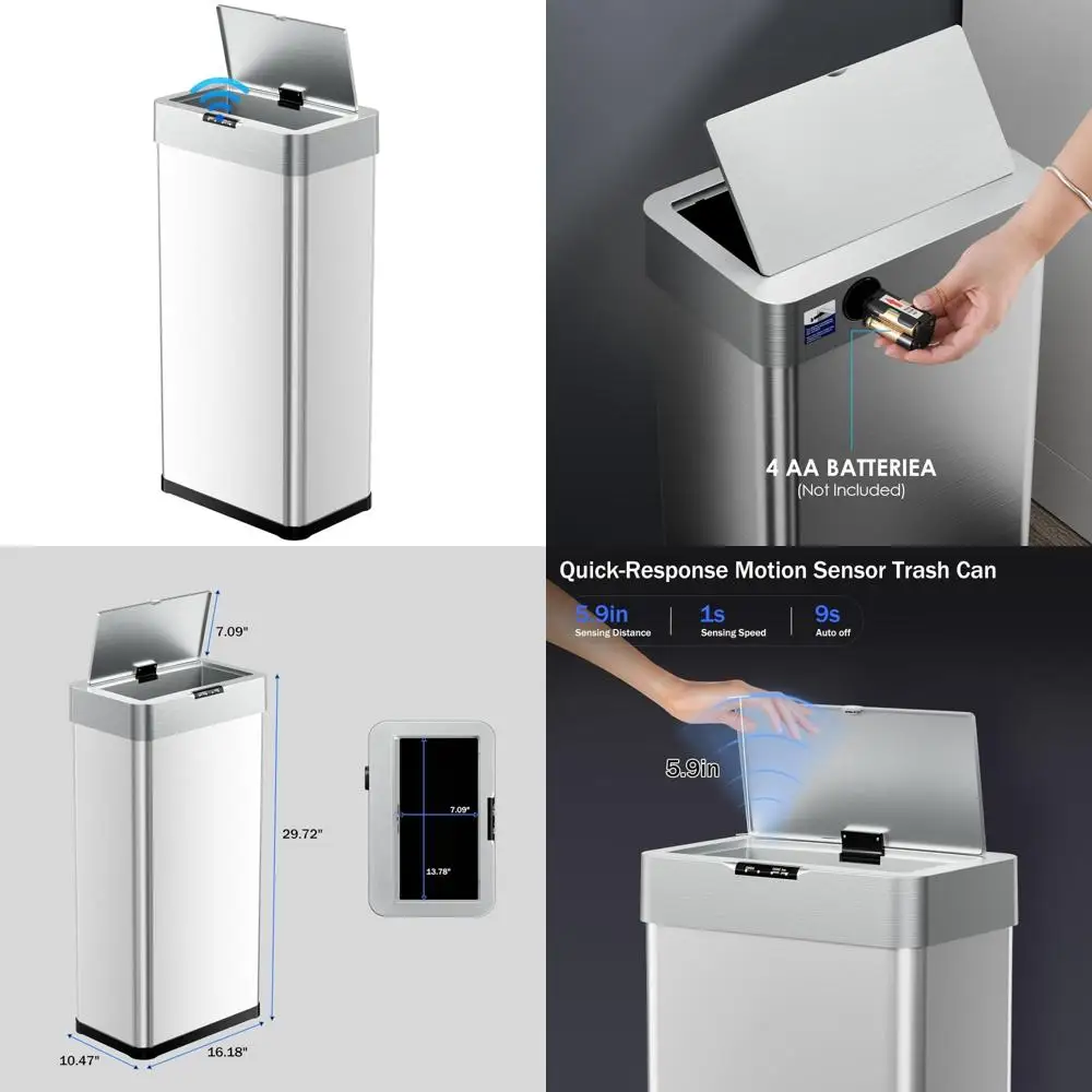 

Touchless Automatic Stainless Steel Trash Can with 18.5 Gallon Capacity, Motion Sensor Smart Bin, Bag Holder Included