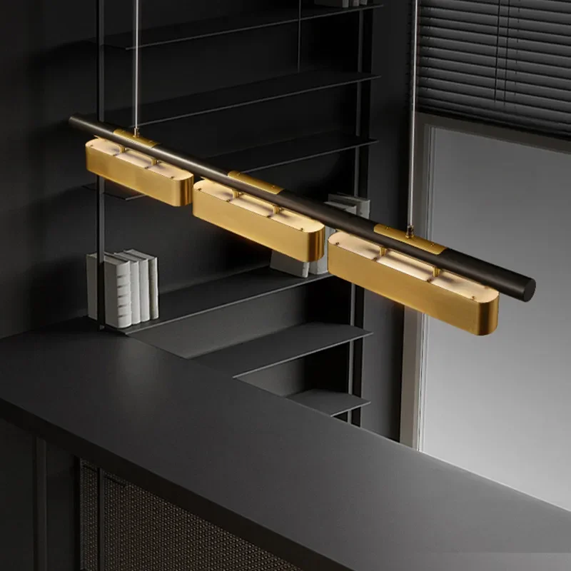 

Modern Dining Room LED Pendant Light Black Gold Combination Long Chandelier Nordic Cafe Bar Kitchen Island Iron Art Hanging Lamp