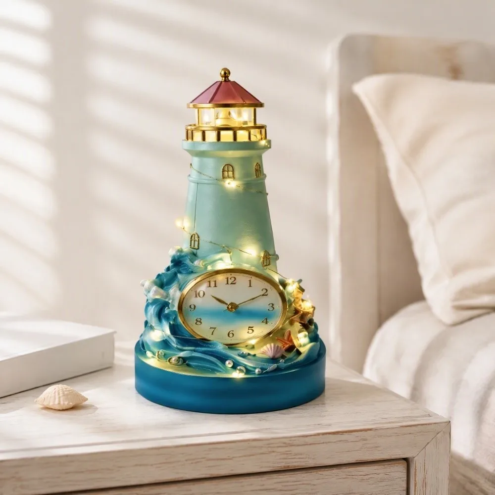 With Clock Coastal Light Clock 20cm Fashion Coastal Glow Clock Transparency Creativity Lighthouse DIY Wall Clocks