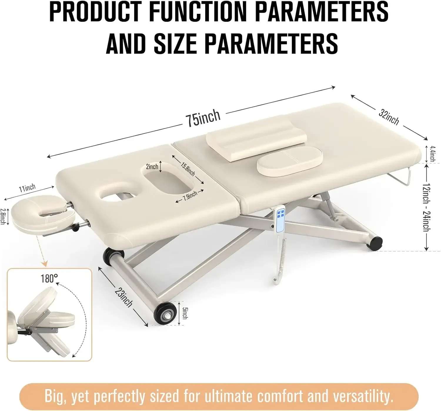 Heavy Duty Electric Massage Table, Electric Lift and Electric Backrest 2 Motor Adjustable for Treatment / Medical Spa / Facial