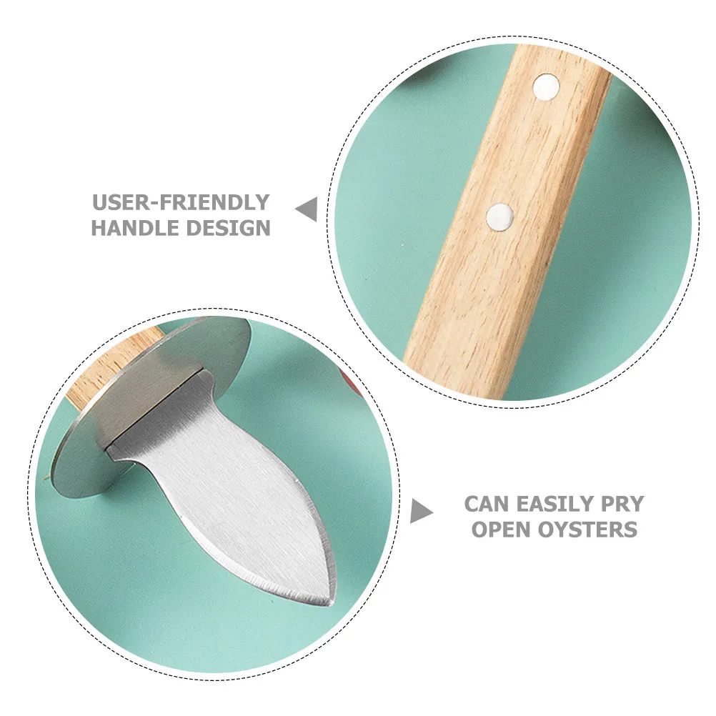 Stainless Steel Oyster Shucker with Ergonomic Wooden Handle Portable Kitchen Seafood Tool for Clams Scallops Oysters Restaurant