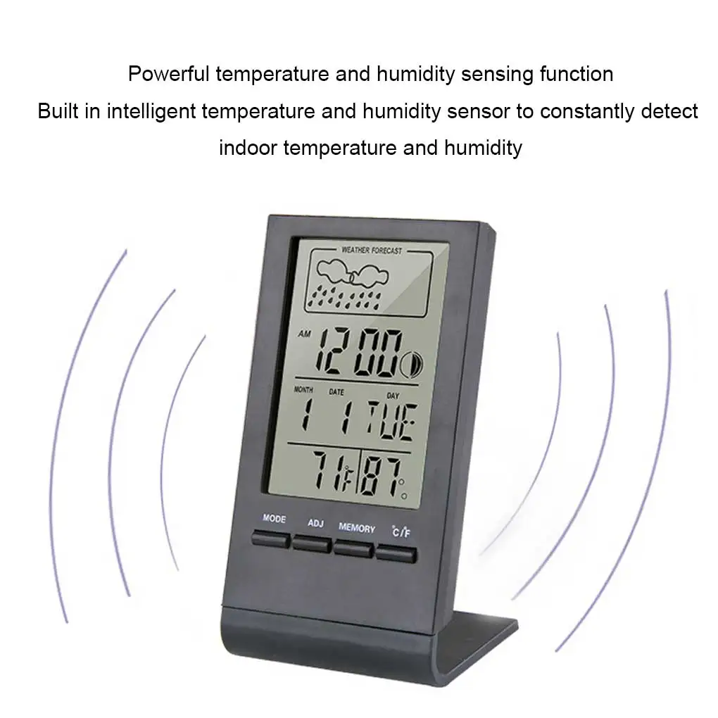 Home Office Hotel Digital Display Desktop Thermometer Hygrometer Bedroom Electric Temperature Meter Weather Station Black