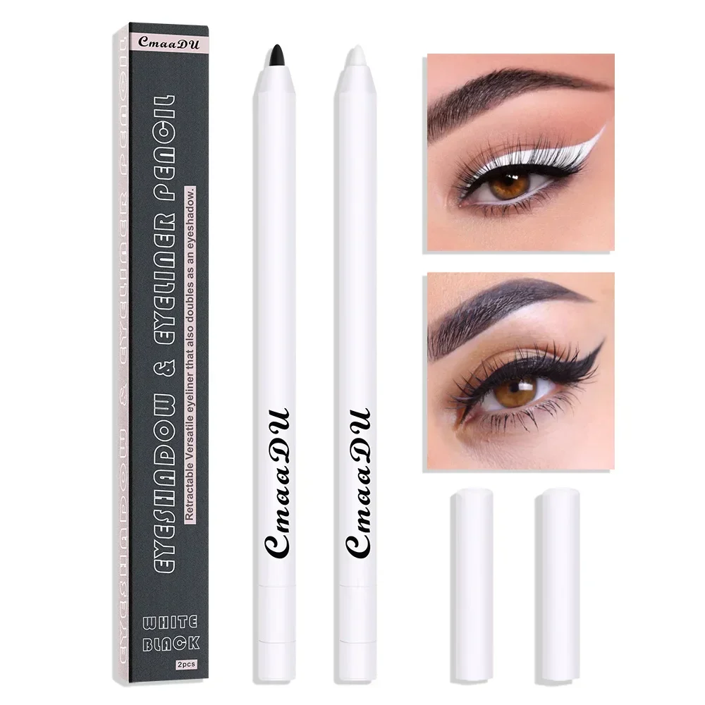 CmaaDu 2Pcs/Set Black/White Chroma Graphic Eyeliner Pencil Makeup Formula Rich Colour Long-Wearing Gel Eyleliner Pen Cosmetics