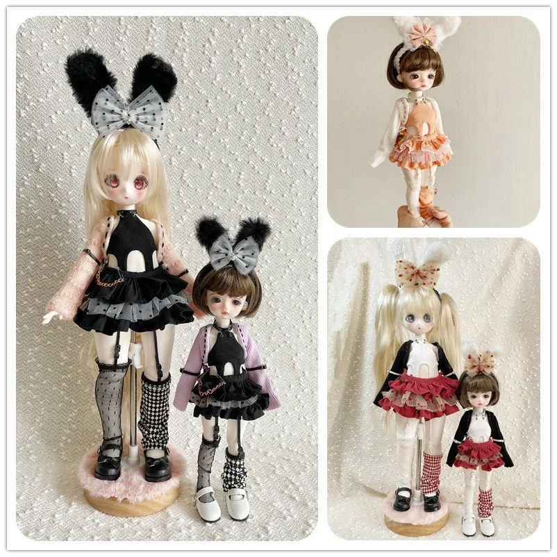 30cm Doll Clothes,1/6 BJD Bunny Ear Cake Skirt Set, Fat Body 1/4 Bear Girl Cool Dress Free Shipping