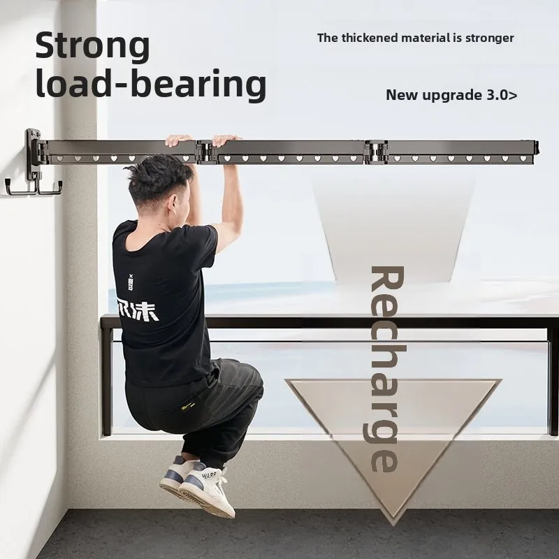 Balcony Folding Clothes Rack, Telescopic Drying Indoor Drying Artifact, Hidden Clothes Rack Bathroom Drying Pole