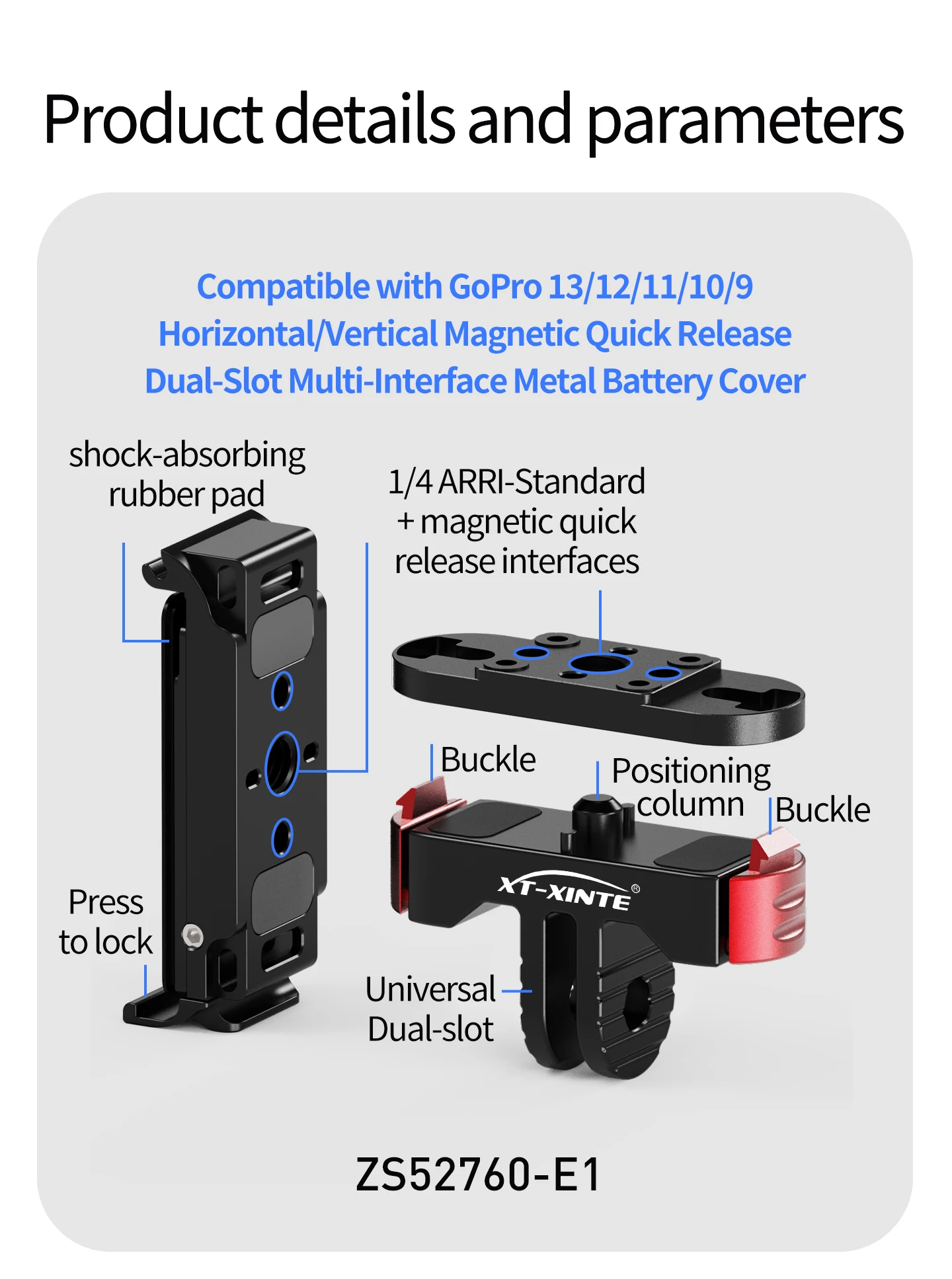 Sportkamera-Schnellverschlusshalterung, 1/4 Zoll magnetische Adapterhalterung, Basis aus Aluminiumlegierung für Gopro 13-Zubehör – Detail 39