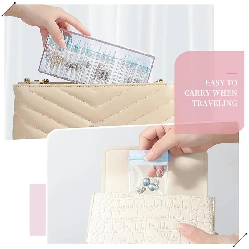 Acrylic Jewelry Box,Clear Jewelry Organizer With 20 Portable Anti Oxidizing Zipper Bags,Travel Jewelry Case