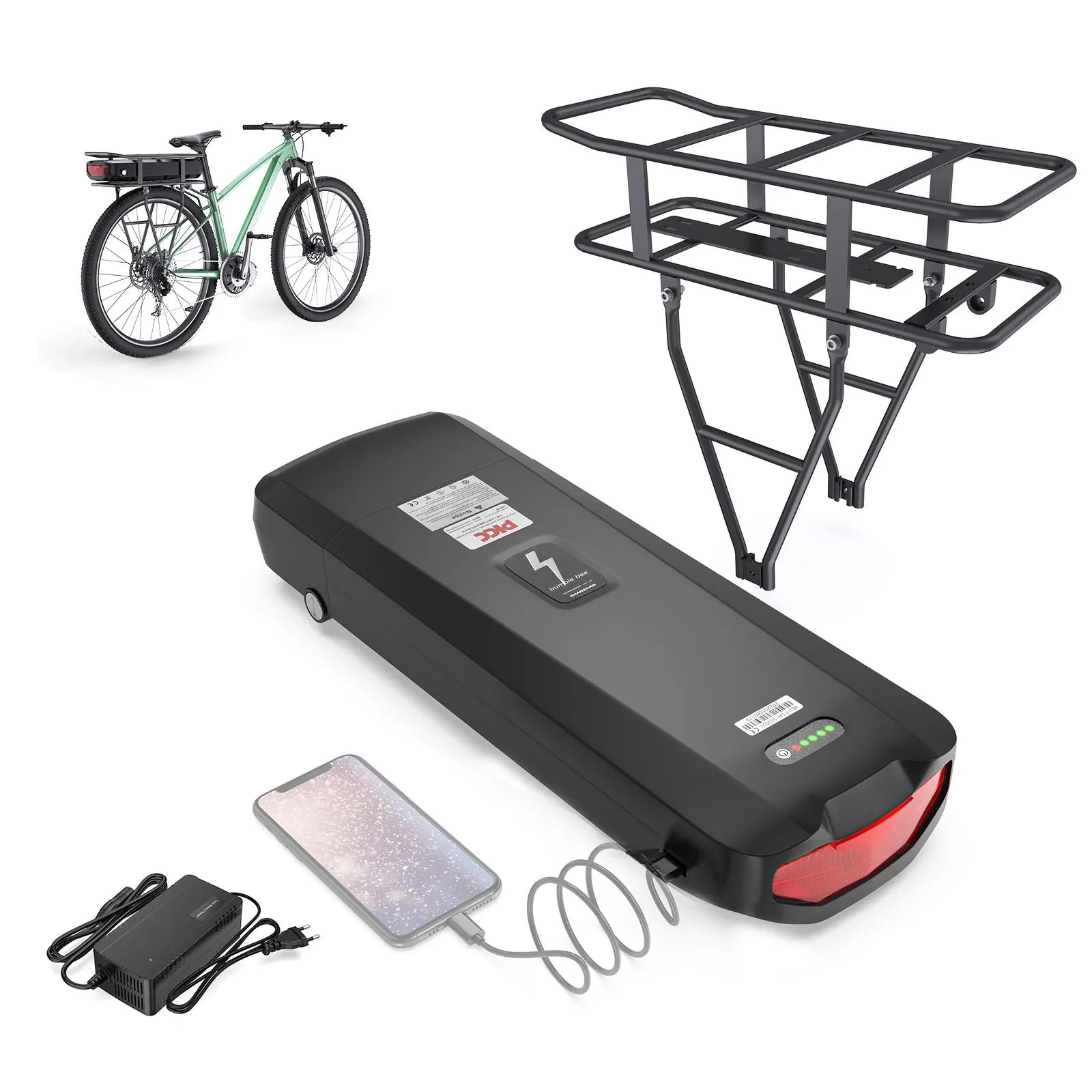 Achterrekken eCycling Batterij 36 V 22.5AH Lithium Batterij 18650 21700 48 V 17.5Ah voor Elektrische cyclus 250 W 500 W 750 W - afbeelding 2