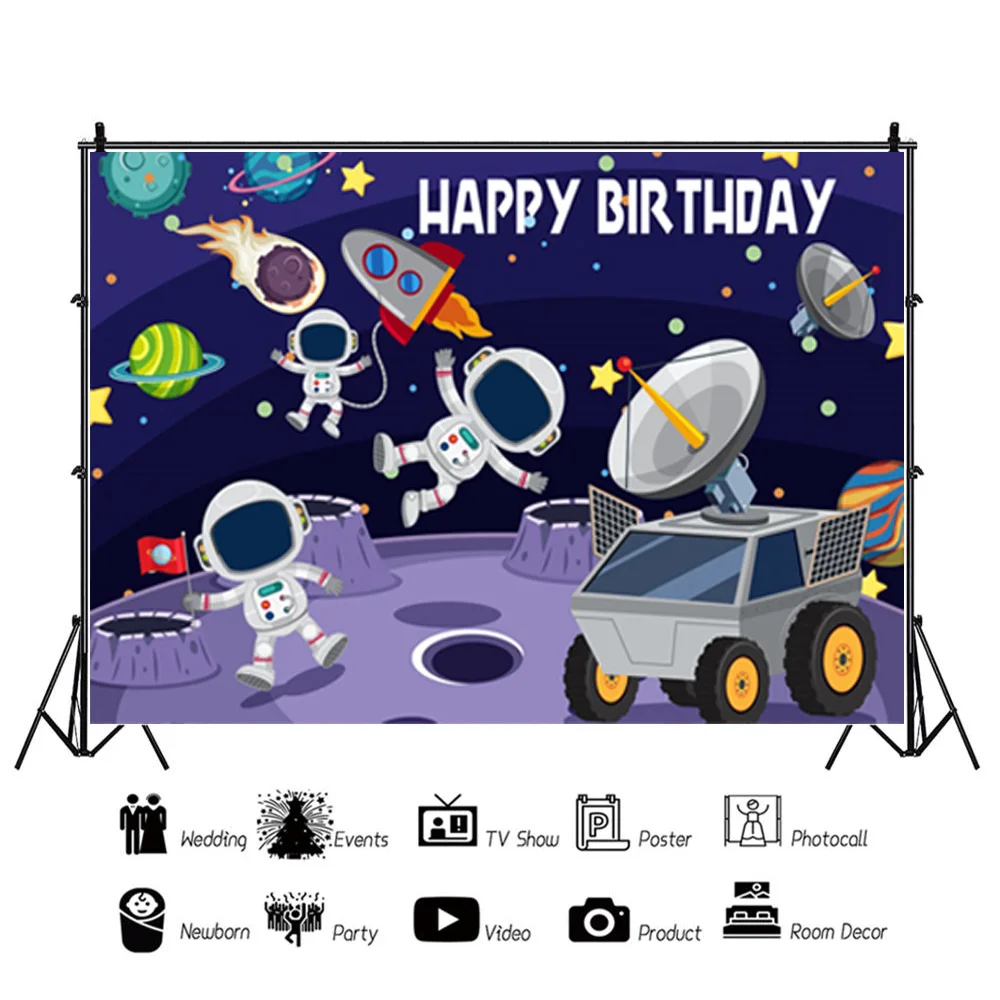 Newborn 1st Birthday Baby Photography Backdrop Baby Shower Party Banner Decor Space Solar System Sci-fi Photo Background AQ-01