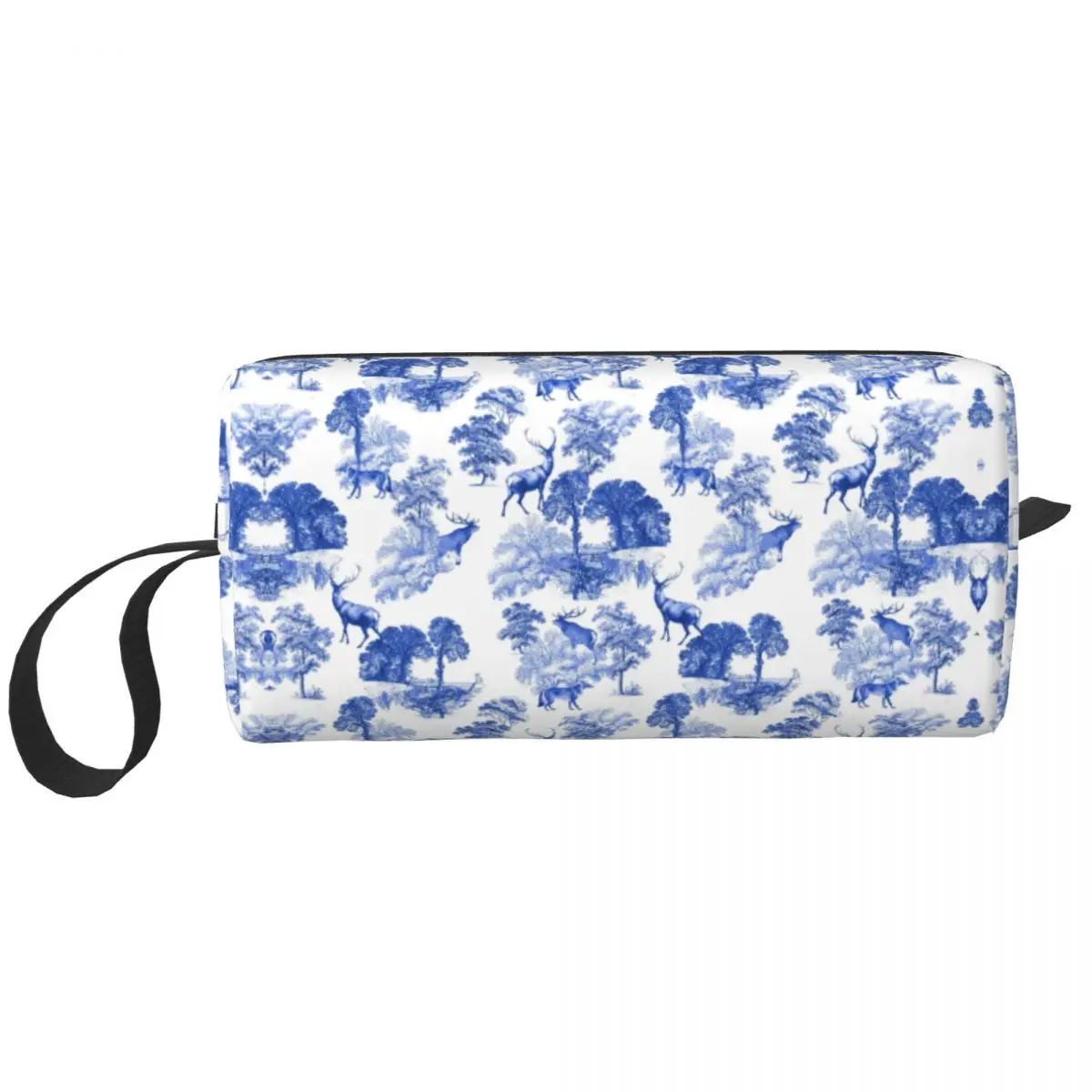 

Custom Classic Blue French Toile Deer In Forest Toiletry Bag Women Toile De Jouy Countryside Cosmetic Makeup Storage Dopp Kit