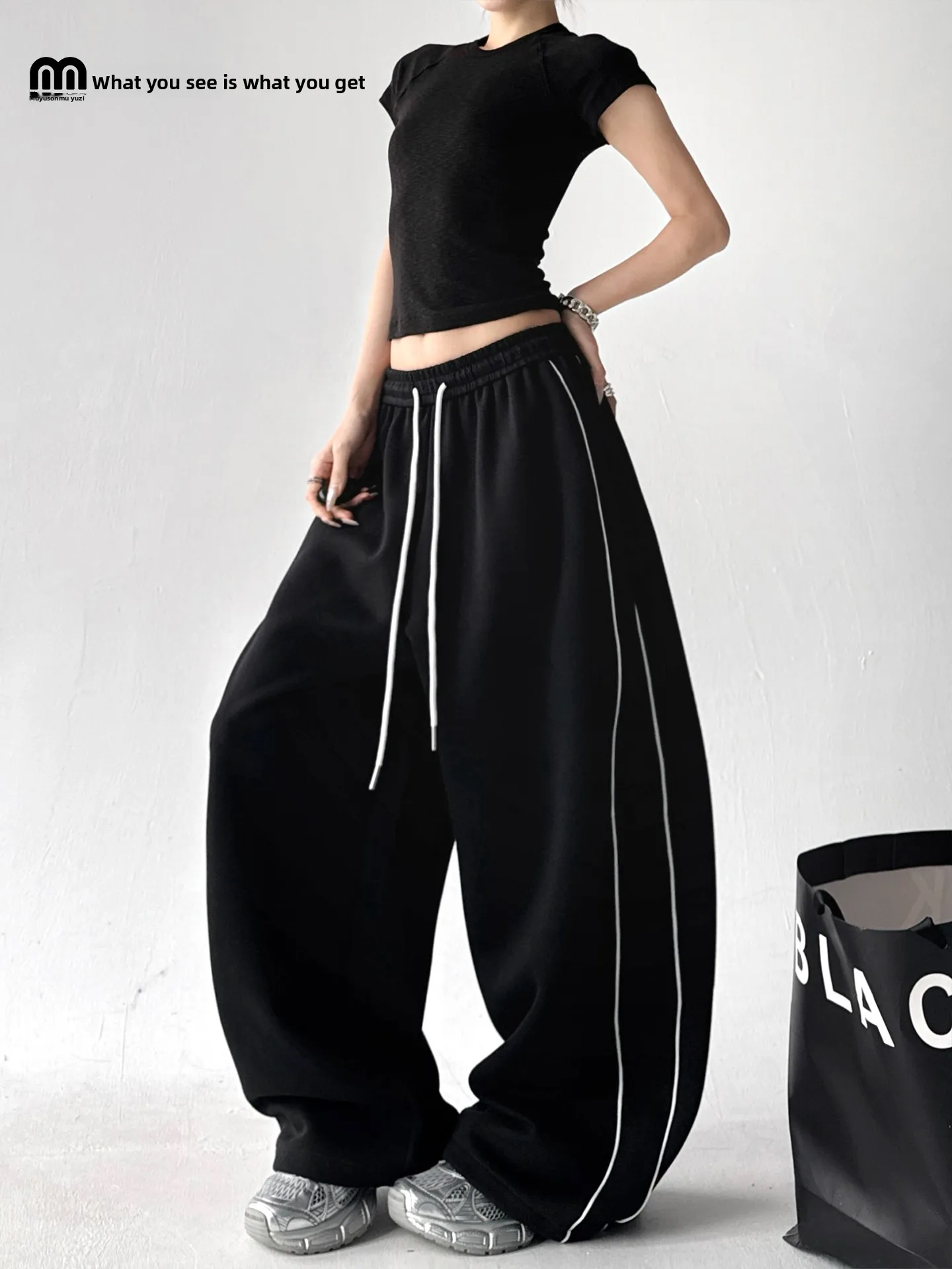 

Bla Wide Leg Pants Women's Loose Casual Sle Dstring Sports Trousers Spring Autumn New Arrival Slimming Lazy Faion