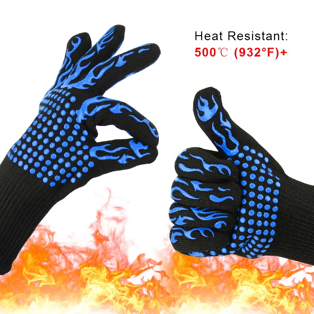Extreme Heat Resistant 300-500 Centigrade Microwave Oven Gloves Oven Mitts Flame Retardant Non-slip BBQ Fire Gloves Fireproof