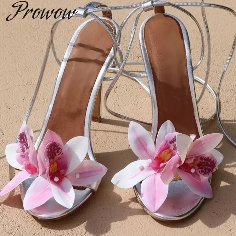 

Fashion sandals fish mouth stiletto flower high summer European and American color classic women Sandals Shoes Women