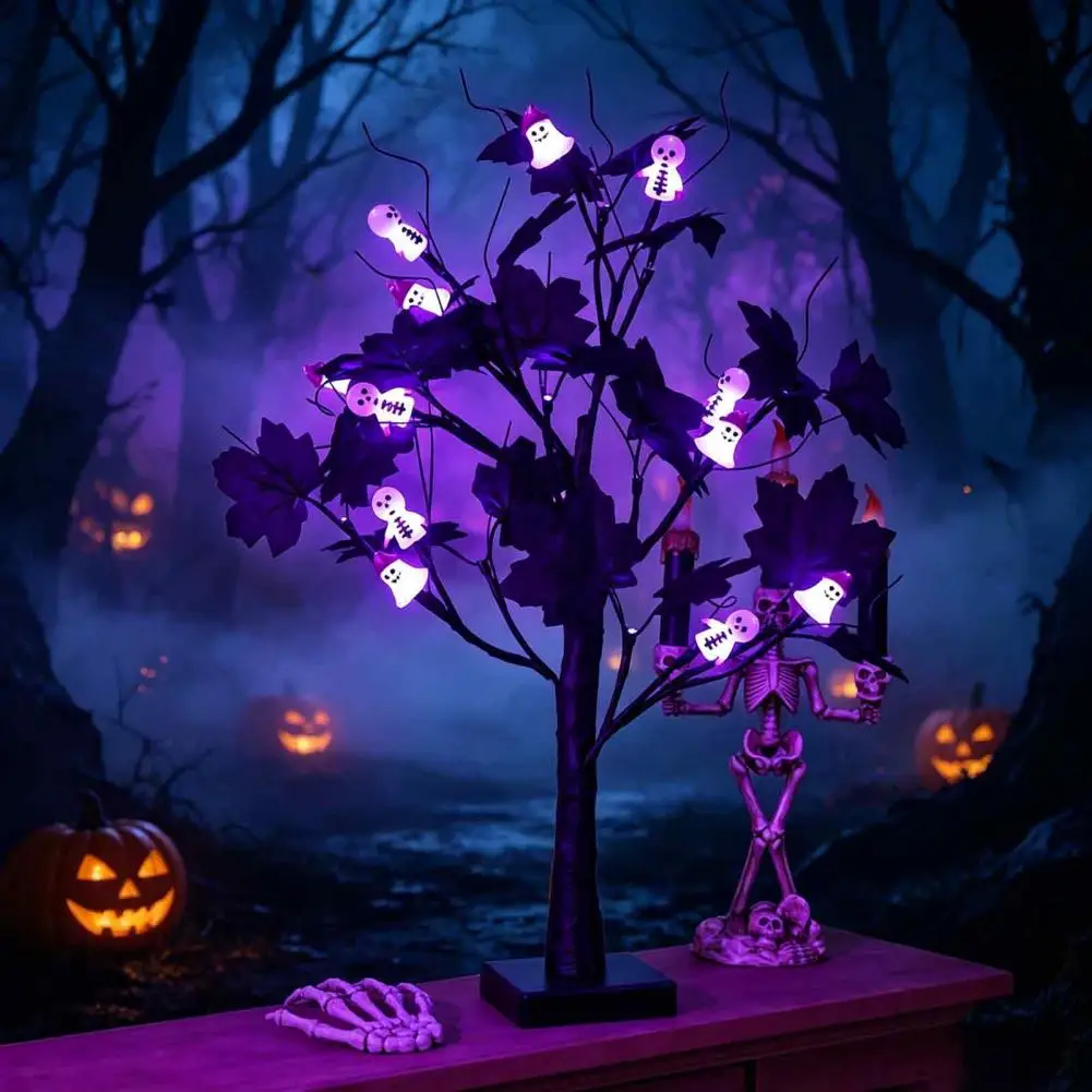 Autumn Maple Tree Decor Halloween Maple Leaf Artificial Tree Light with 12 Led Glowing Eyeballs Spooky for Home for Thanksgiving