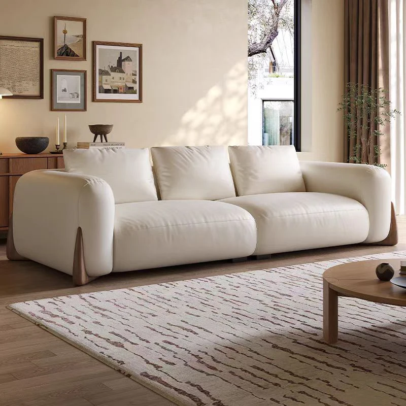 

High quality living room furniture set cream white soft sofa modern luxury leather sofa designer home wooden frame sofa