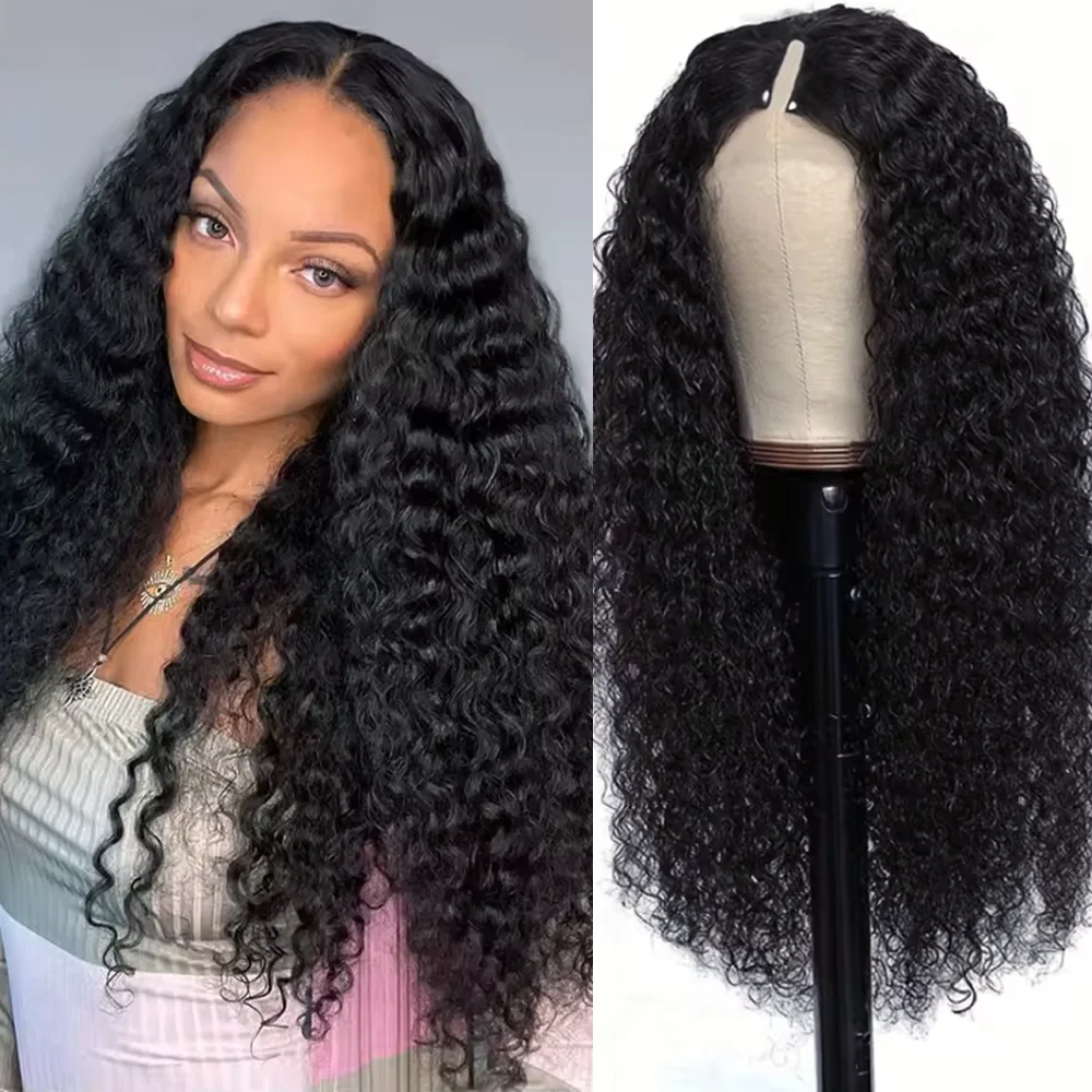 

32-дюймовый вьющийся парик из натуральных волос с V-образным вырезом, плотность 200, длинный вьющийся бразильский парик для женщин, V-образный зажим для человеческих волос, зажим в полупарики