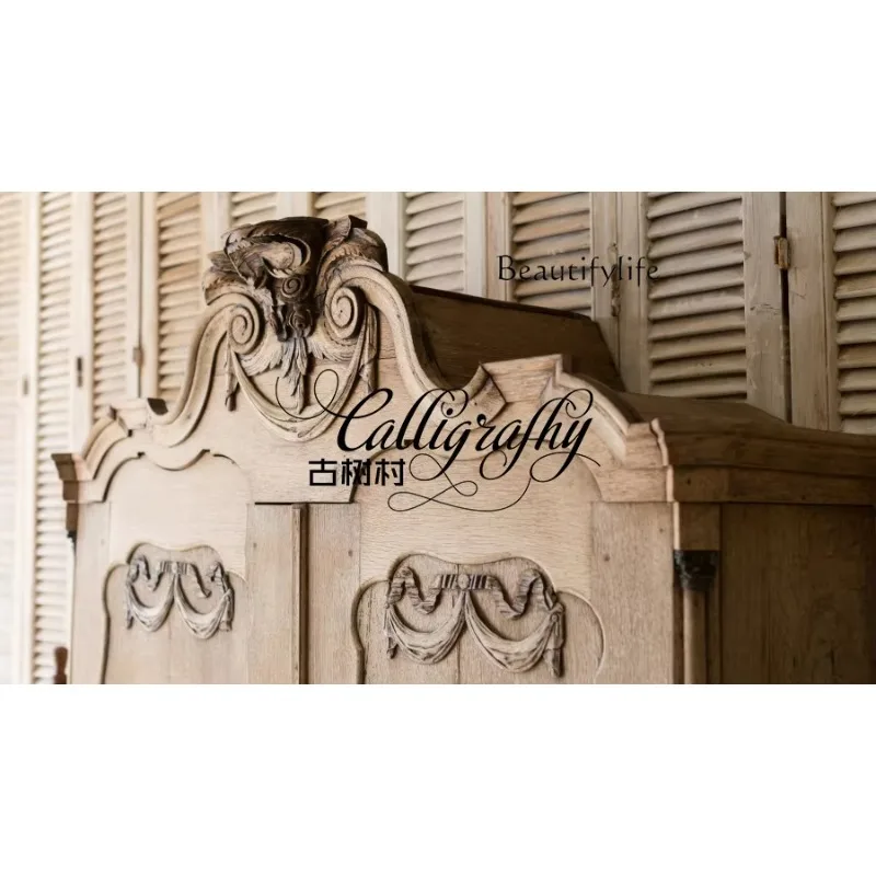 

American country furniture, French retro solid wood carving flower wardrobe, antique decoration side cabinet locker