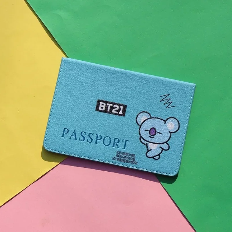 أنيمي BT21 محفظة نسائية للعملات المعدنية جواز السفر كليب موضة بسيطة سستة محفظة المحمولة بطاقة الهوية بطاقة الائتمان حقيبة الفتيات هدية