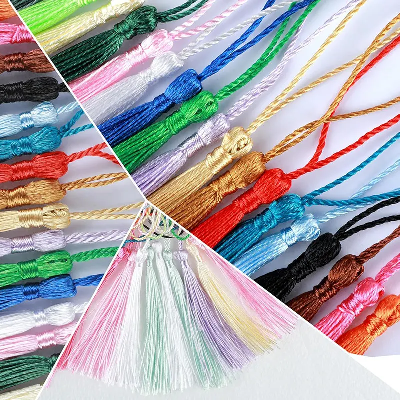 100-500 sztuk 13cm jedwabiste frędzle z pętlą na przewód ręcznie robione miękkie błyszczące zakładki Tassel do tworzenia biżuterii DIY Craft akcesoria do szycia