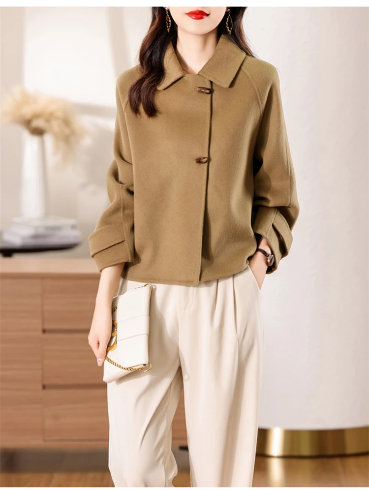 100% Merino Pure Wool Handmade Double-Sided Cloth Chic Coat Women's Short Oxhorn Button Heavy Coat High Street Elegant Top