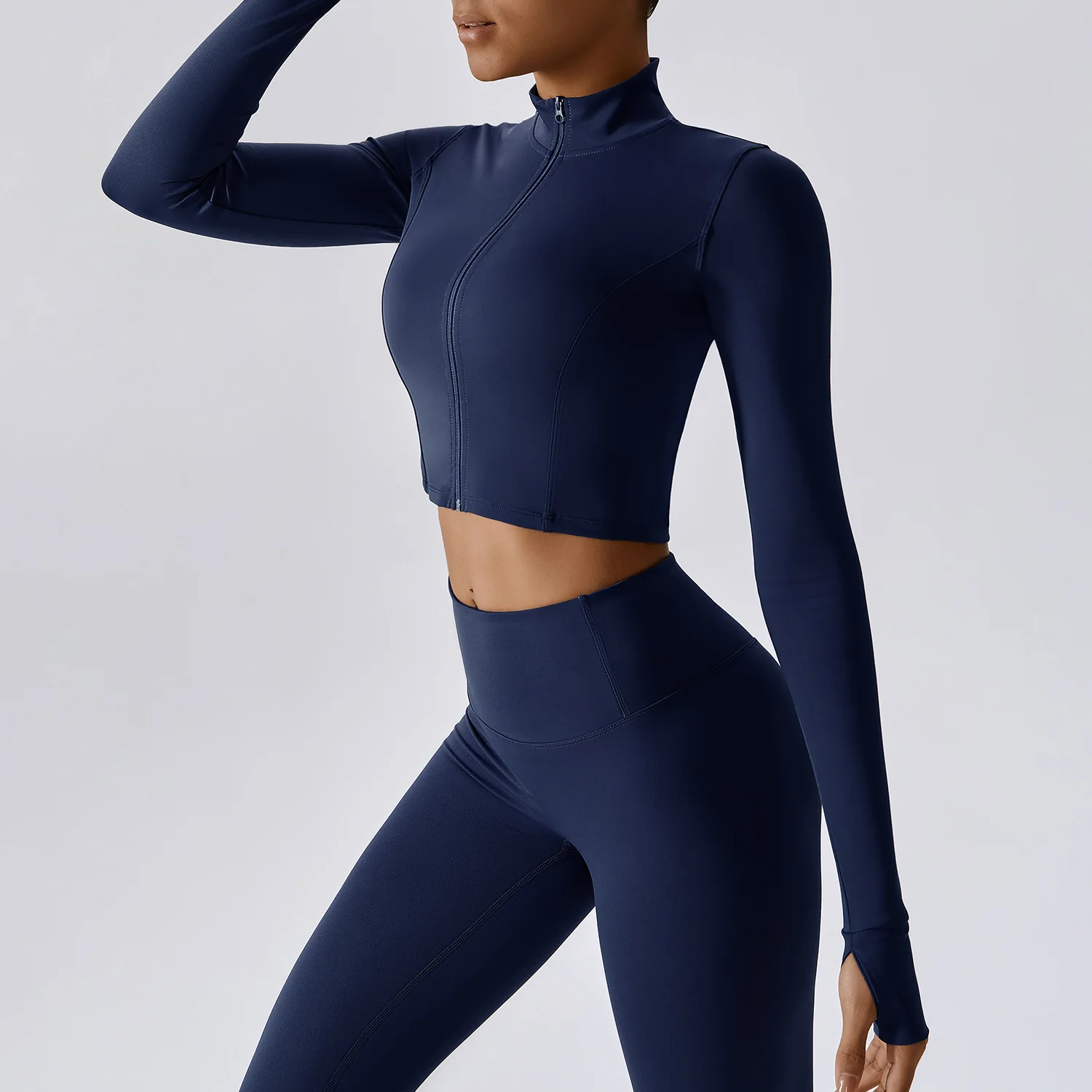 Sports Jacket Women's Zipper Long-Sleeved Stand-up Jacket Quick-Drying Training Yoga Clothes Summer Breathable Top Gym Fitness