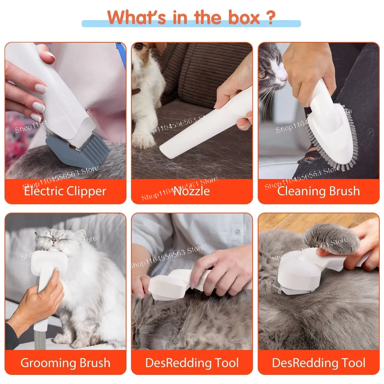 Kit per toelettatura animali domestici 6 in 1 e aspirapolvere per peli di cani Potente aspirazione per peli lunghi o corti Rasoi per cani Toelettatrice per animali domestici per cani Gatti