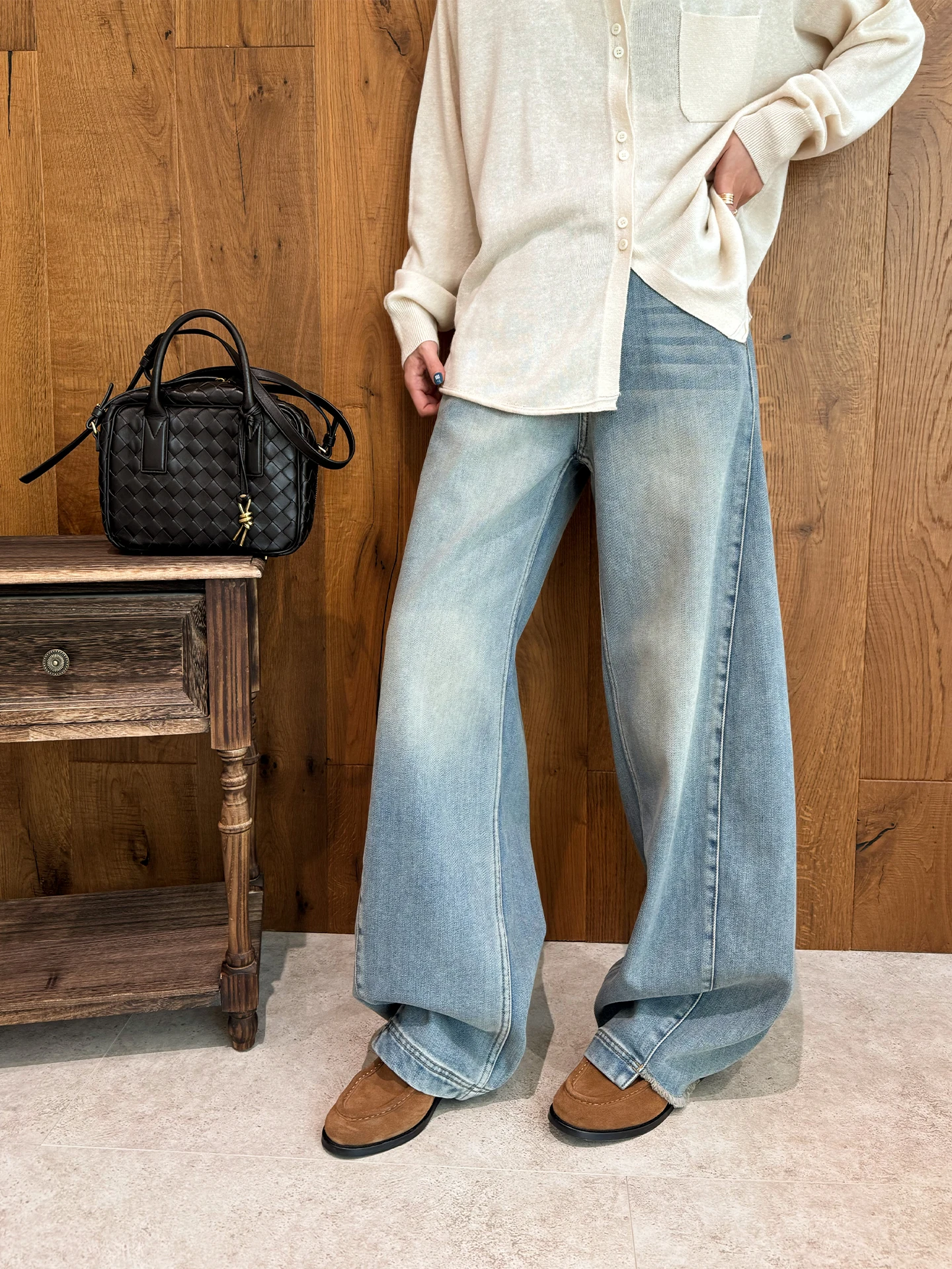 

Buue Feng Yue Vintage Light Wa Women's High Waist Loose Fit Straight Leg Jeans Casual Cotton Long Trousers