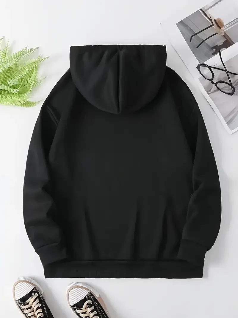 Felpa con cappuccio casual da donna Filo spinato Solid Love Stampa grafica Vestibilità ampia Pullover a maniche lunghe Lavabile in lavatrice Top Nero Accenti rosa